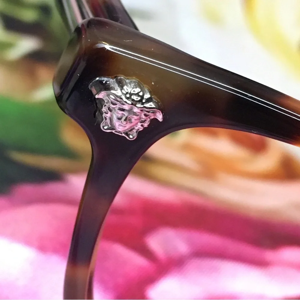 Versace orange & black tortoise frames glasses  Silver medusa face logo corners